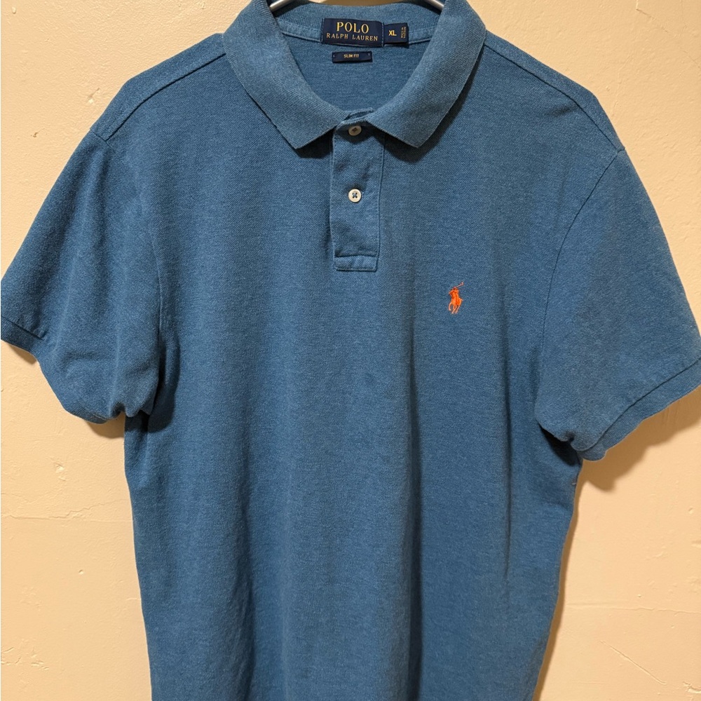 Ralph Lauren Men's Polo Shirt in Blue with Orange Logo
